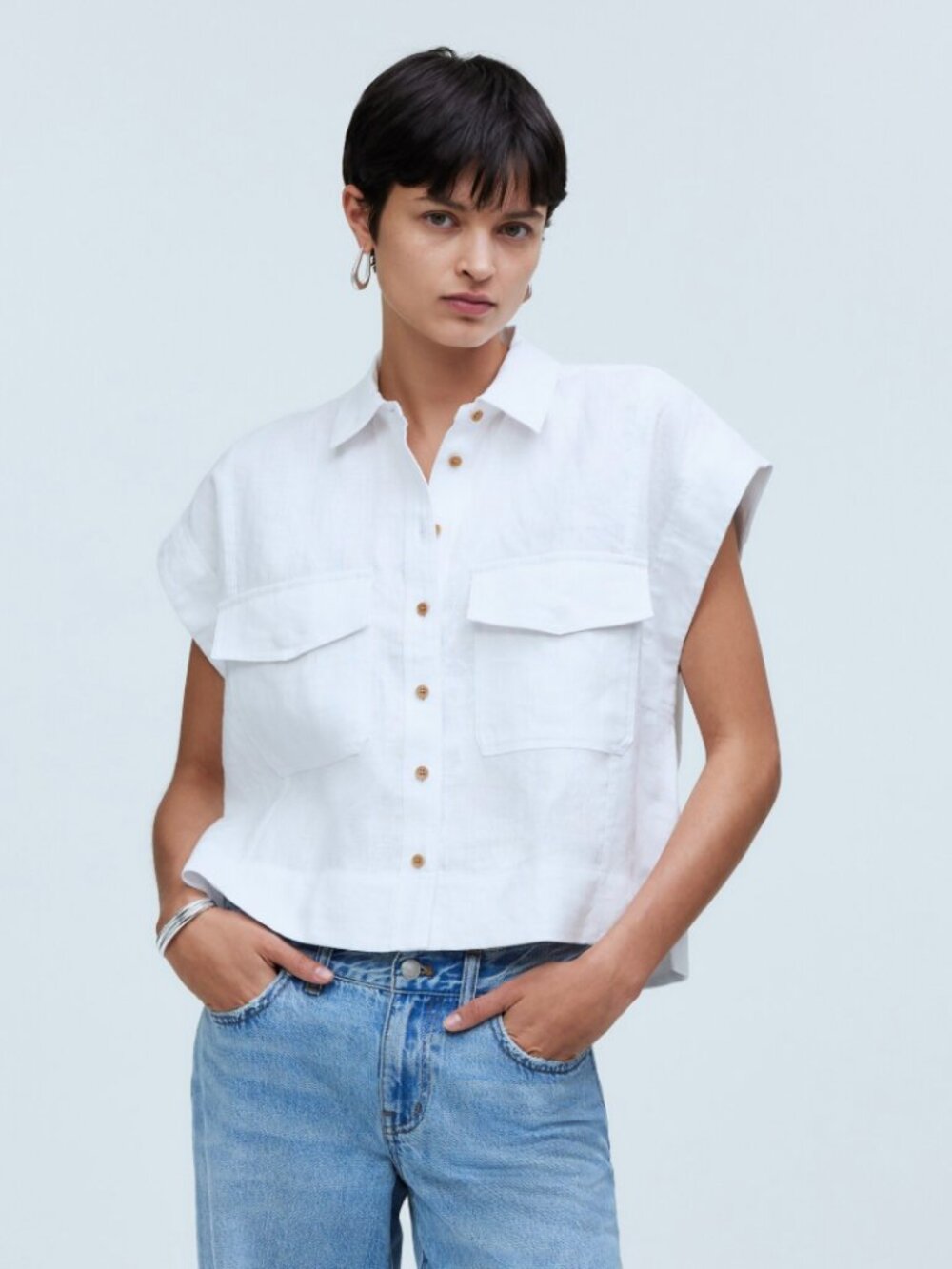 Madewell Flap-Pocket Button-Up Shirt in 100% Linen Size L